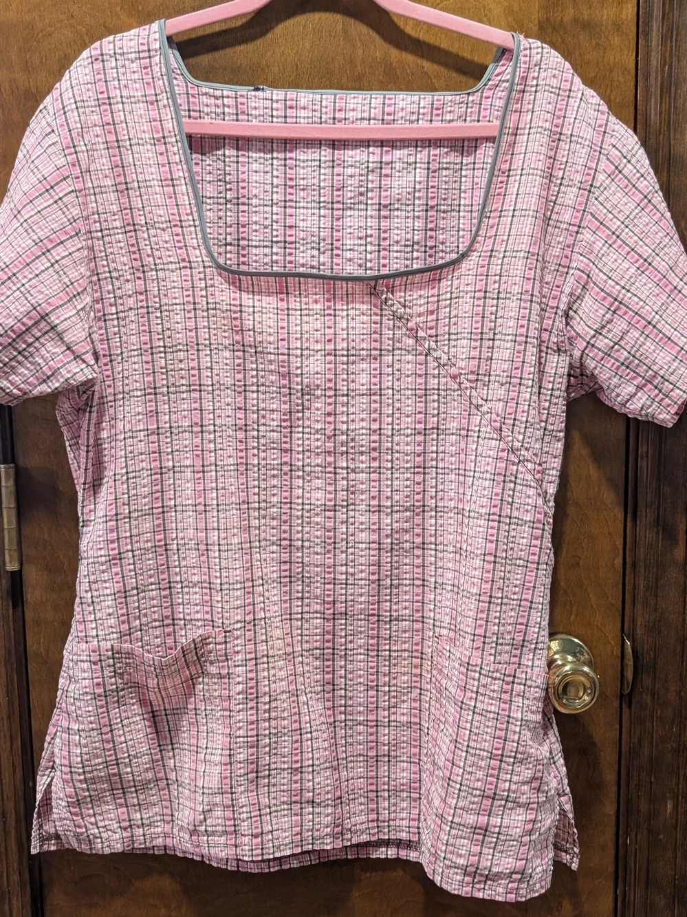Pink Plaid Square-Neck Women’s Dress